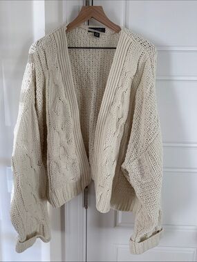 Mango Ivory Cable Knit Open-Front Cardigan